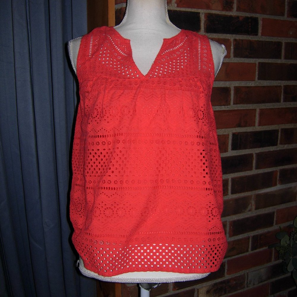 Lucky Brand Red Cotton Eyelet Top XS